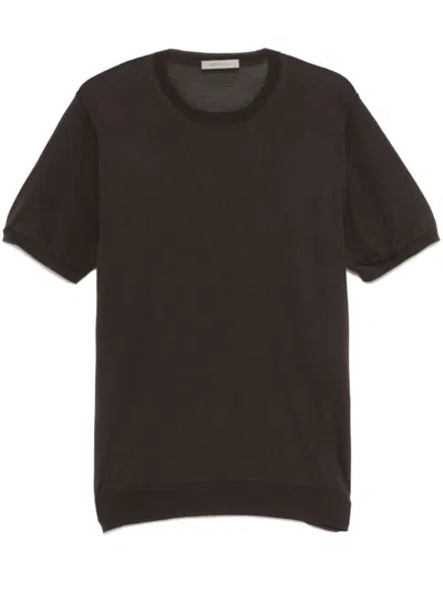 Corneliani Short-sleeved Silk Knitwear Top With Crew Neckline In Black