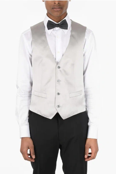 Corneliani Silk 4 Buttons Ceremony Academy Vest In Metallic