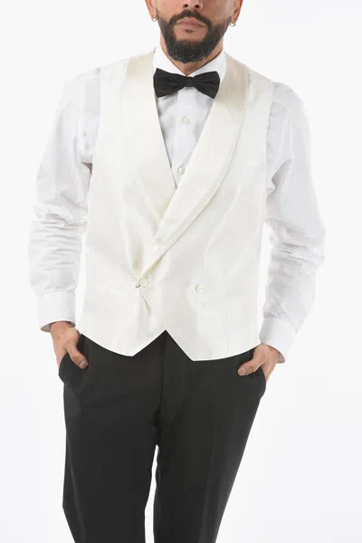 Corneliani Silk Academy Cerimonia Bouble Breasted Vest With Back Half-b In White