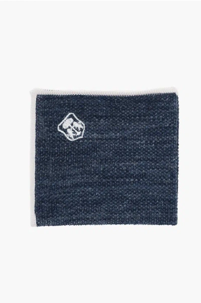 Corneliani Silk And Linen Pocket Square With Contrasting Edge In Blue