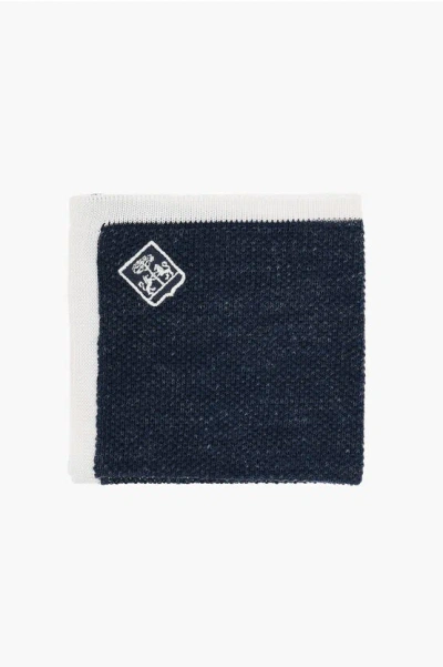 Corneliani Silk And Linen Pocket Square With Contrasting Edge In Blue