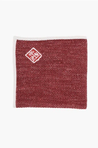 Corneliani Silk And Linen Pocket Square With Contrasting Edge In Red