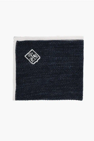 Corneliani Silk And Linen Pocket Square With Embroidered Logo In Blue
