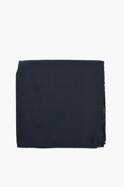 Corneliani Silk And Linen Pocket Square With Lurex Micro Polka Dots In Blue