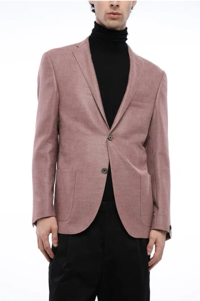 Corneliani Silk And Virgin Wool Side Vents Notch Lapel Gate 2-button Bl In Pink