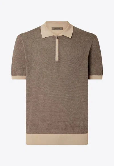 Corneliani Silk-blend Polo T-shirt In Brown