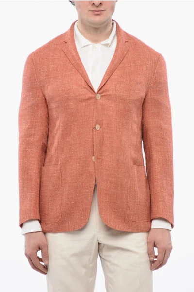 Corneliani Silk Blend Reset Blazer With Patch Pockets In Orange