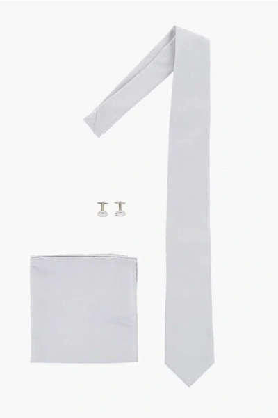 CORNELIANI SILK BLEND TIE-CUFFLINKS-POCKET SQUARE SET
