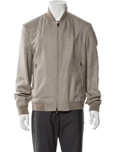 Pre-owned Corneliani Silk Bomber Jacket W/ Tags In Brown