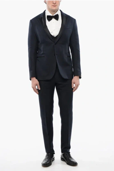 Corneliani Silk Cerimonia Academy 3-piece Suit With Satin Details In Black