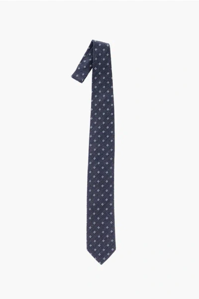 Corneliani Silk Embroidered Tie In Blue