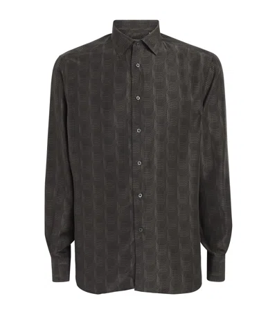 Corneliani Silk Geometric Print Shirt In Brown