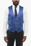 Corneliani Silk Gilet With Back Half-belt In Blue