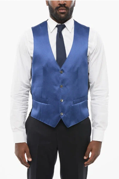 Corneliani Silk Gilet With Back Half-belt In Blue