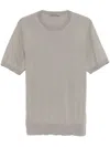 Corneliani Silk Grey Knitwear Top With Classic Crew Neckline