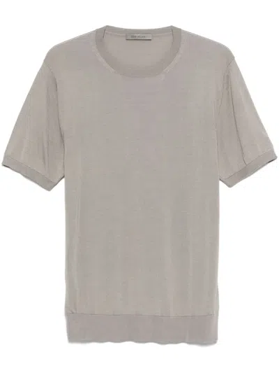 Corneliani Silk Grey Knitwear Top With Classic Crew Neckline In Grau