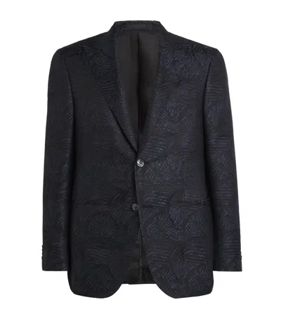 Corneliani Silk Jacquard Blazer In Black