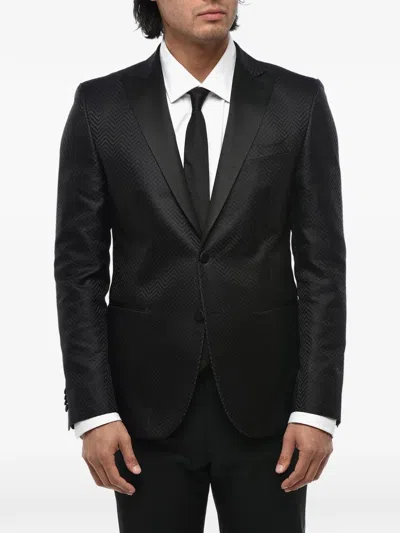 Corneliani Silk Jacquard Blazer In Black
