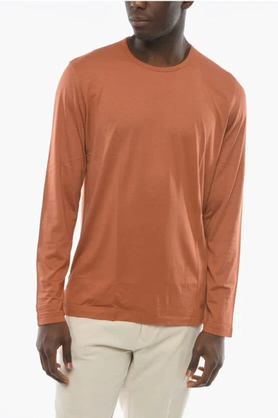 Corneliani Silk Long-sleeved T-shirt In Brown