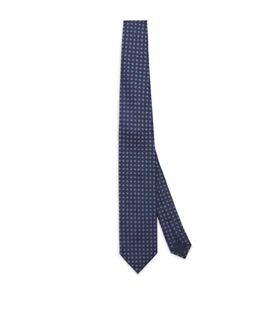 Corneliani Silk Micro Madras Pattern Tie In Blue