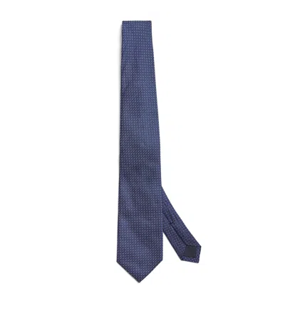 Corneliani Silk Patterned Tie In Navy