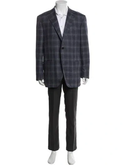 Pre-owned Corneliani Silk Plaid Print Overcoat In Blue