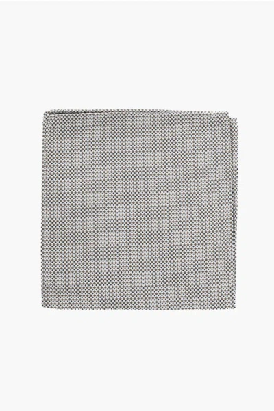 Corneliani Silk Pocket Square With Jacquard Motifs In Gray