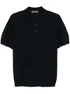 Corneliani Silk Polo-design Black Sweater With Soft Collar In Black