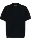 Corneliani Silk Polo-design Black Sweater With Soft Collar In Blue