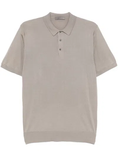 Corneliani Black Silk Polo Sweater With Classic Collar In Gray