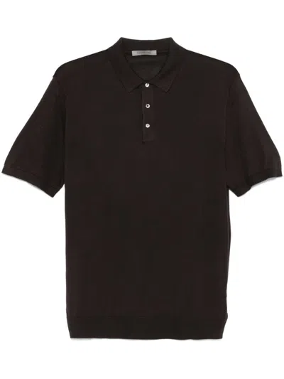 Corneliani Silk Polo T-shirt With Three-button Placket In Brown