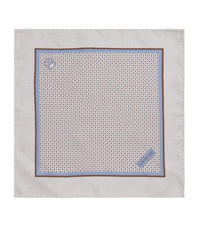 Corneliani Silk Printed Pocket Square In White