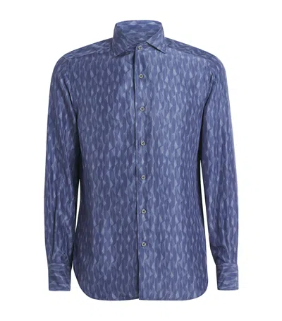 Corneliani Silk Printed Shirt In Blue
