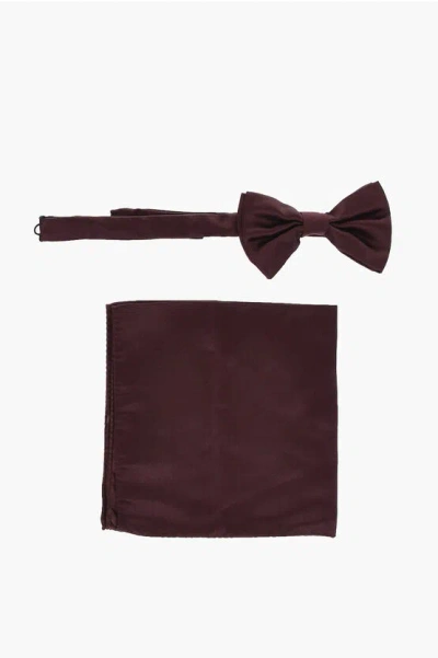 Corneliani Silk Satin Bow Tie And Pocket Square Set In Neutral