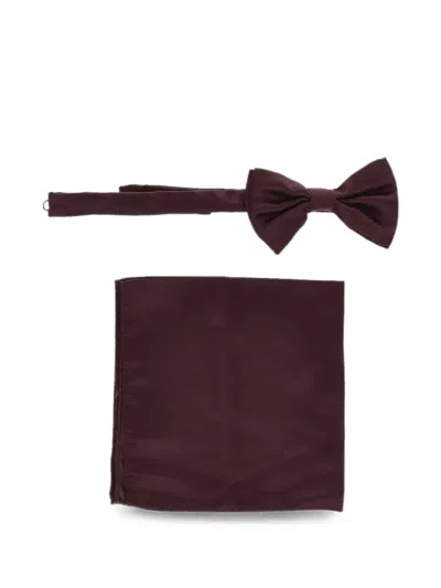 Corneliani Silk Satin Bow Tie And Pocket Square Set In Red
