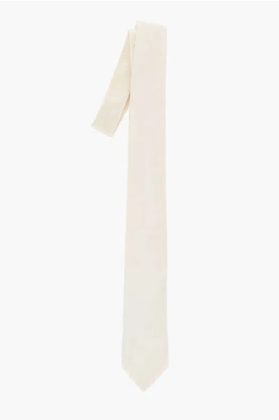Corneliani Silk Satin Tie And Pocket Square Set In White