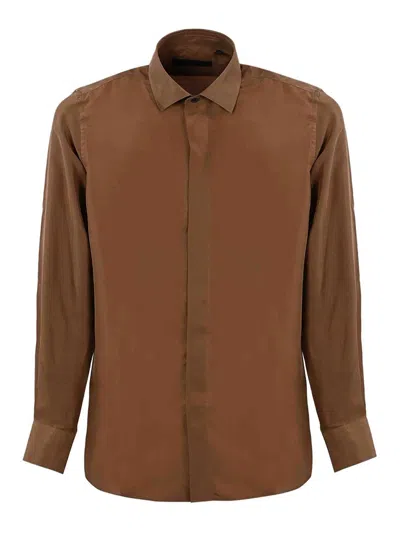 Corneliani Silk Shirt In Brown