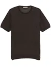 Corneliani Short-sleeved Silk Knitwear Top With Crew Neckline In Brown