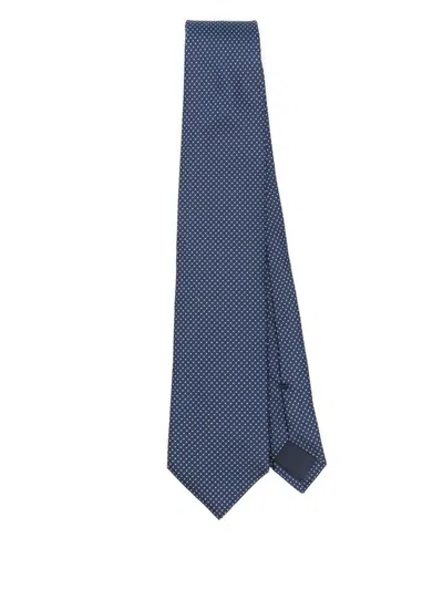 Corneliani Polka Dot Pattern Silk Tie In Blue