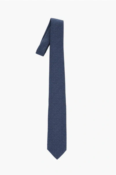 Corneliani Silk Tie With Micro Jacquard Pattern In Blue
