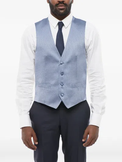 Corneliani Silk Waistcoat In Blue