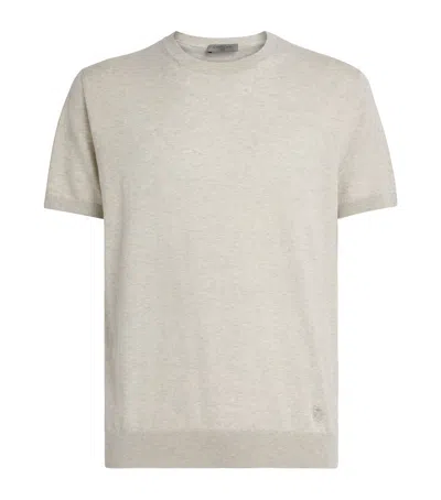 Corneliani Silk-cotton Short-sleeve Sweater In Grey
