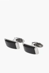 Corneliani Silver-tone Metal Rectangular Cufflinks With Onyx Stone In Black