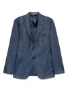 Corneliani Indigo Blue Linen Blended Single Breasted Blazer In Blue