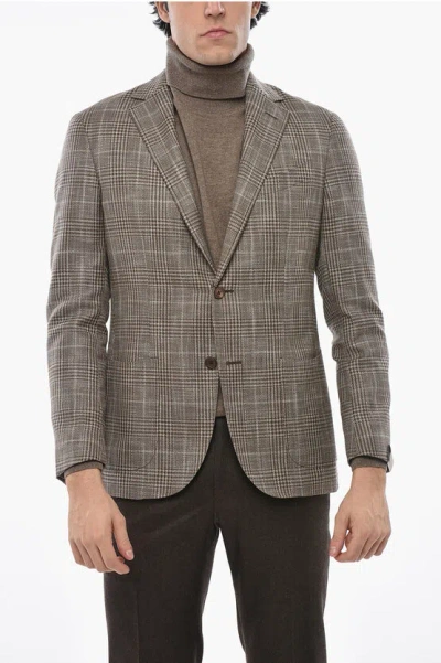 Corneliani Single Breasted Gate Blazer With Prince Of Wales Motif In Brown