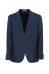 Corneliani Single-breasted Jacket In Linen And Lyocell In Blue