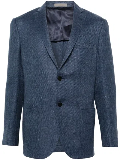 Corneliani Single-breasted Twill Blazer In Blue
