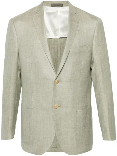 Corneliani Single-breasted Twill Blazer In Green
