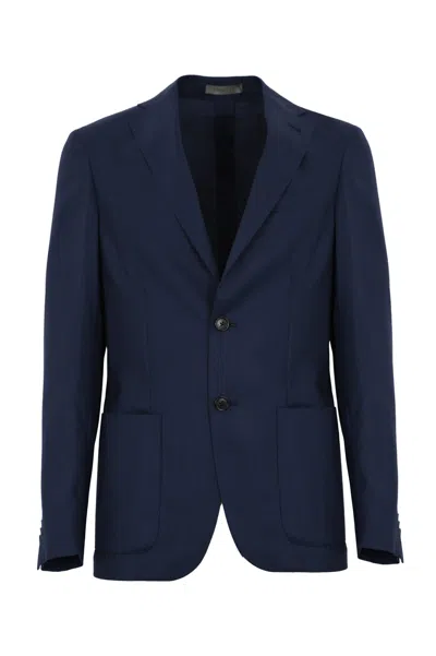 Corneliani Single-breasted Wool And Silk Jacket In Blue