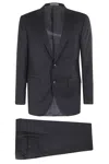 Corneliani Single-breasted Wool Twill Suit With Front Pockets In Blue